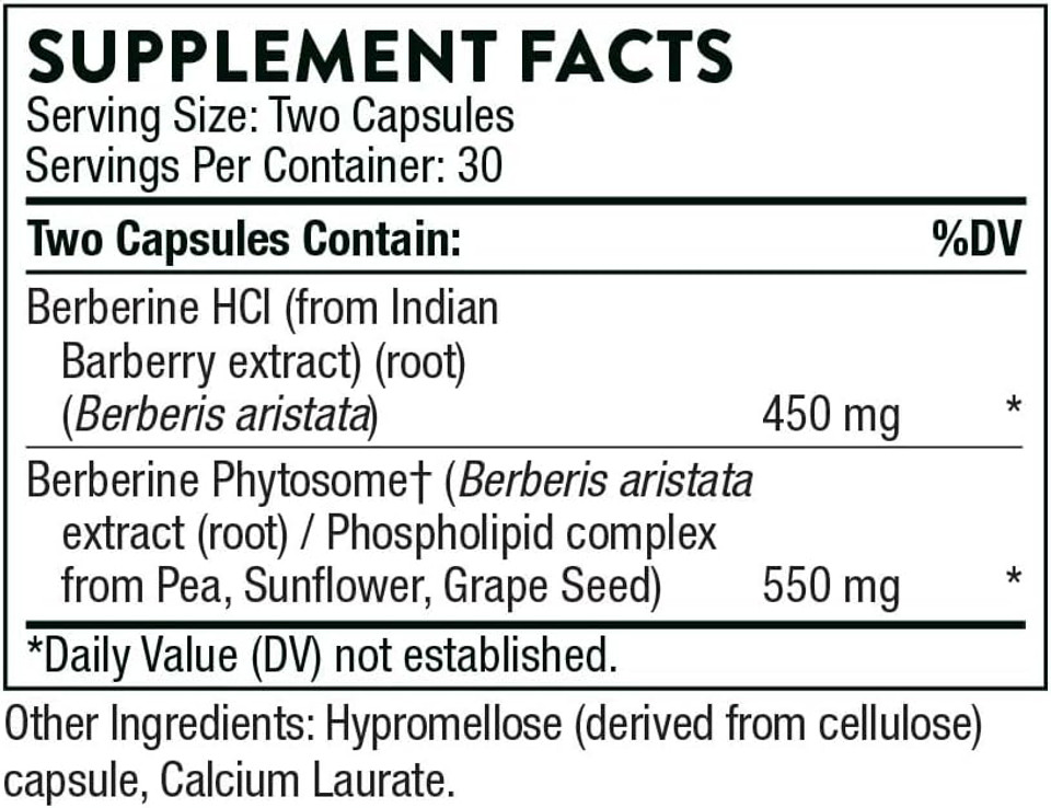 Thorne - Berberine - Dual Action Formula With Phytosome Plus Botanical Extract - Support Heart Health, Immune System, Healthy Gi, Cholesterol* - Gluten-Free, Dairy-Free - 60 Capsules - 30 Servings