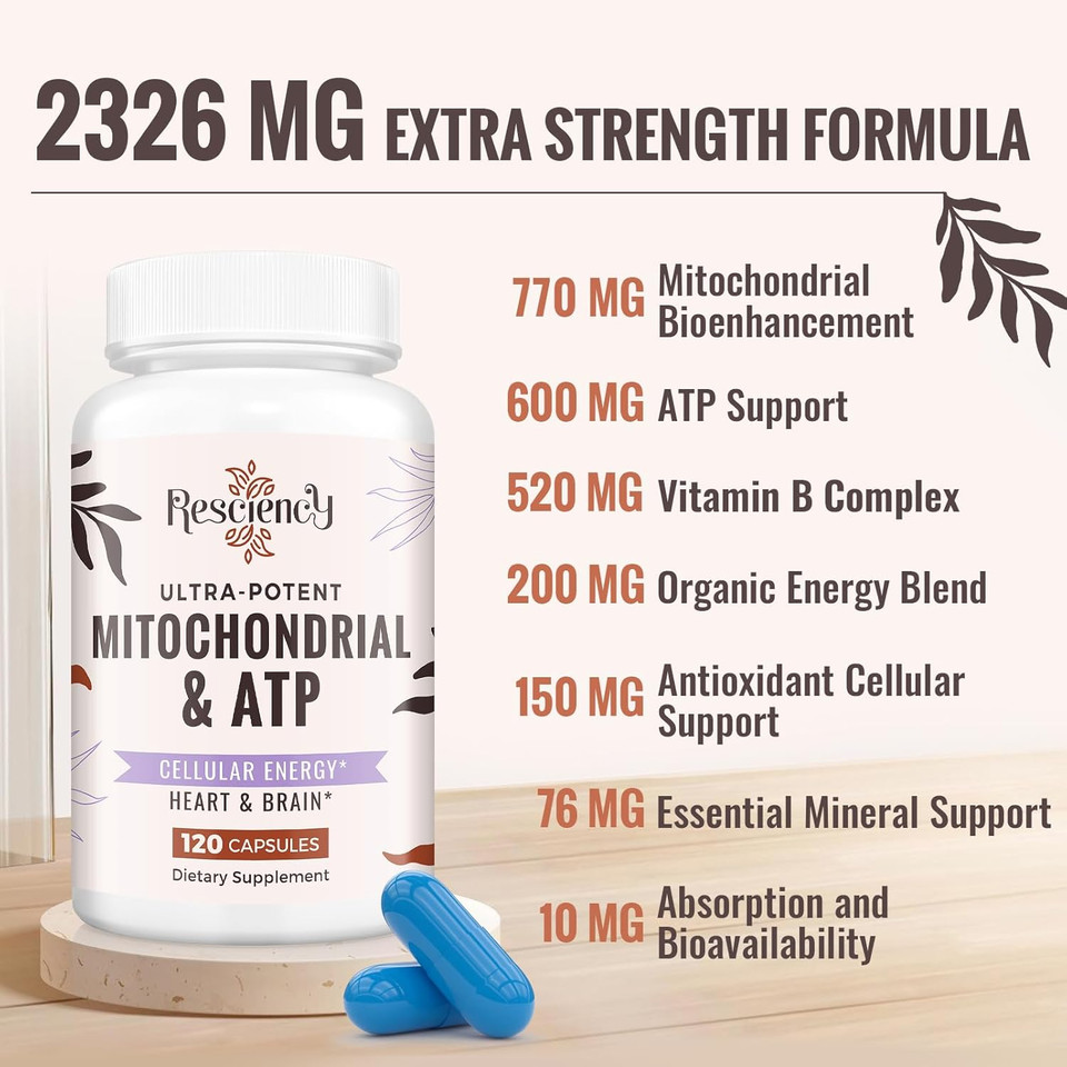 2326 Mg Mitochondrial Supplements With Atp, Vitamins, Coq10 & Pqq, More Effective Than Creatine Hmb & Nitric Oxide, Energy, Endurance, Strength, Recovery & Muscle, Organic, 120 Capsules