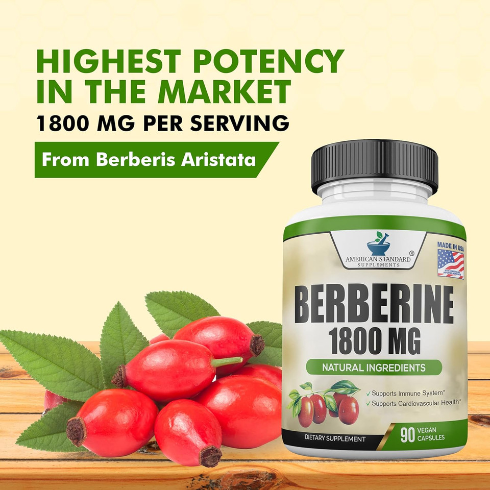 Berberine 1800Mg Per Serving, Berberine Supplement, Berberine Hcl, Berberine Pills, Berberine Capsules, Cardiovascular & Heart Health, Immune Support, 90 Veggie Capsules