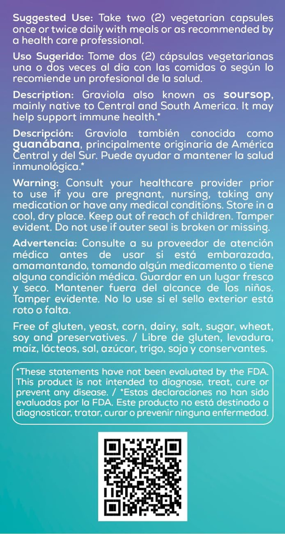 Bio Nutrition Graviola (Annona Muricata) 60 Vegetarian Capsules | 1,500 Mg Soursop | Supports Healthy Immune Fuction | Anti-Oxidant Properties | Positive Digestive Benefits