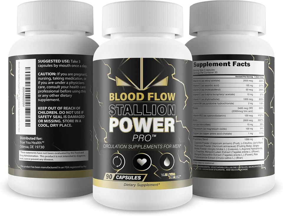 Blood Flow Stallion Power Pro - Horse Trick - Our Best Male Blood Flow Pills - Circulation Supplement For Men Blood Flow Natural Circulation Supplements Jevon Blood Flow 7 Plus Ingredient Formula