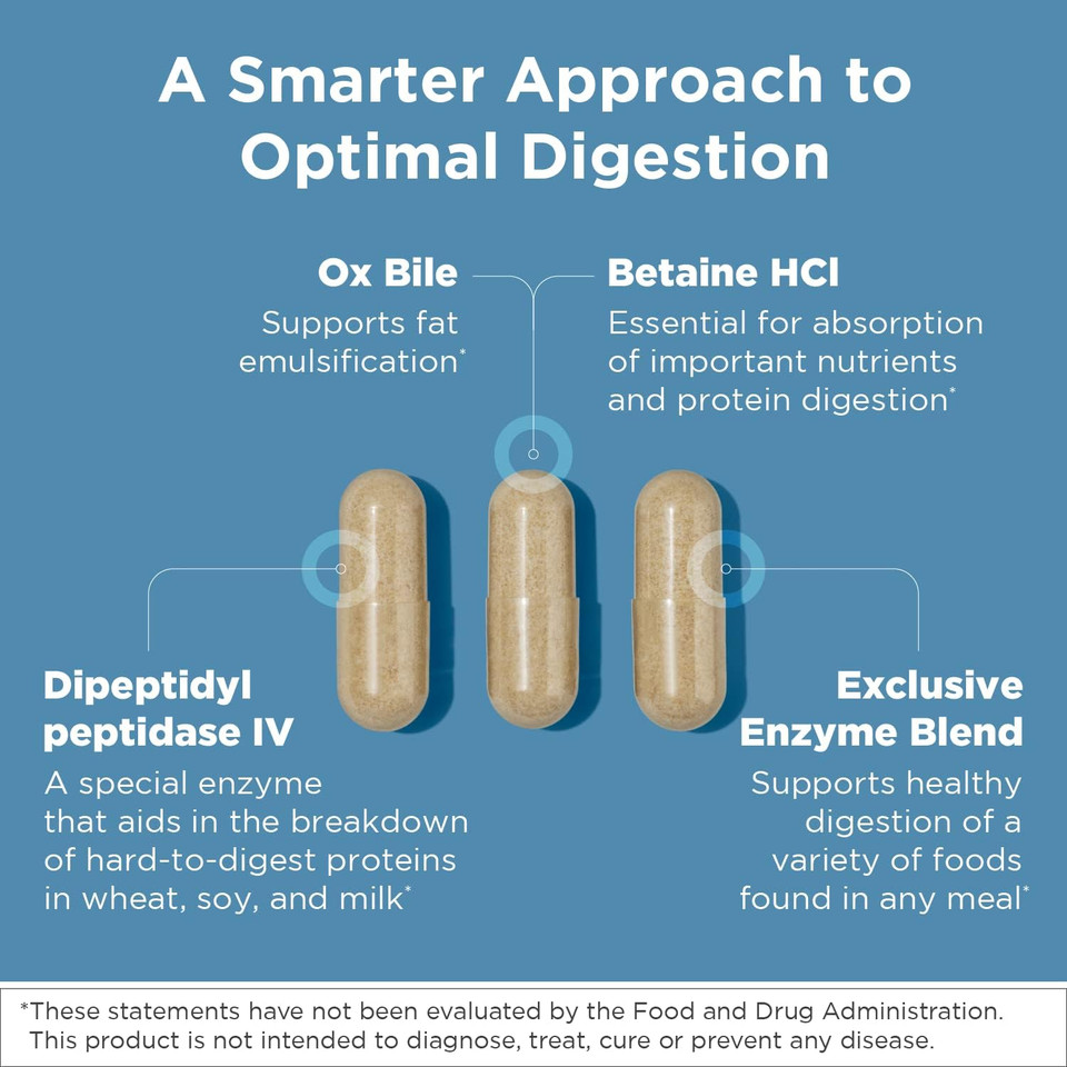 Designs For Health Digestzymes - Digestive Enzymes + Betaine Hydrochloride For Gas & Bloating Relief - Pepsin, Ox Bile, Lactase Enzyme & Lipase Enzymes For Digestion (180 Capsules)