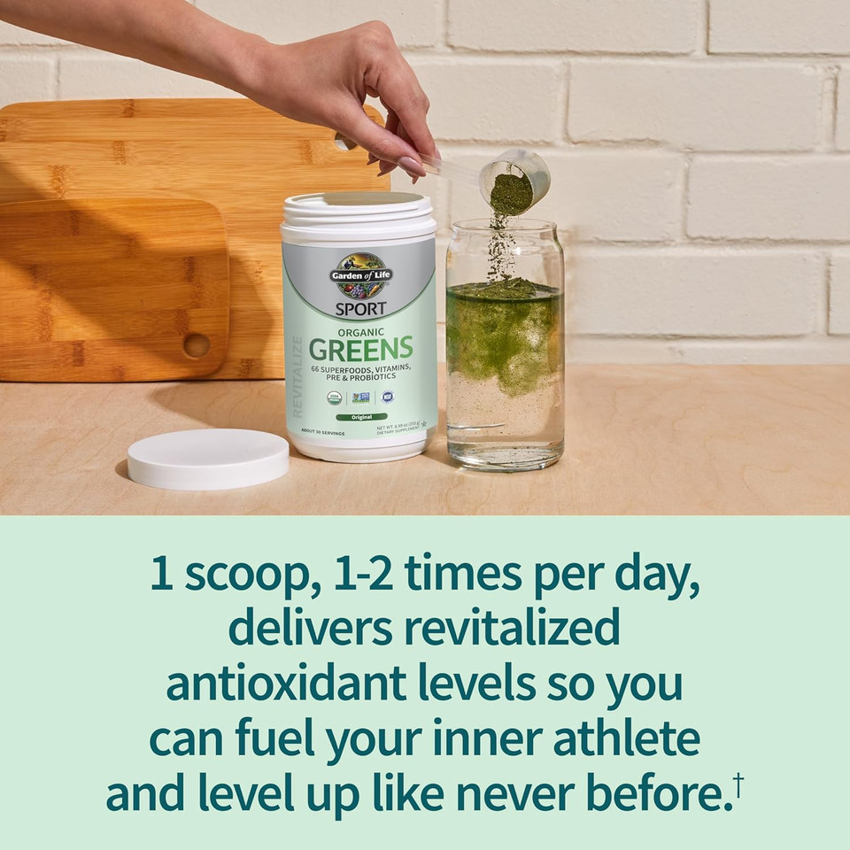 Garden Of Life Sport Nutrition Greens And Superfoods Powder - Apple Berry, Organic Athletic Powder Blend With Fruits, Vitamins, Pre & Probiotics, Mushrooms Supplements, Vitamin K2, About 30 Servings