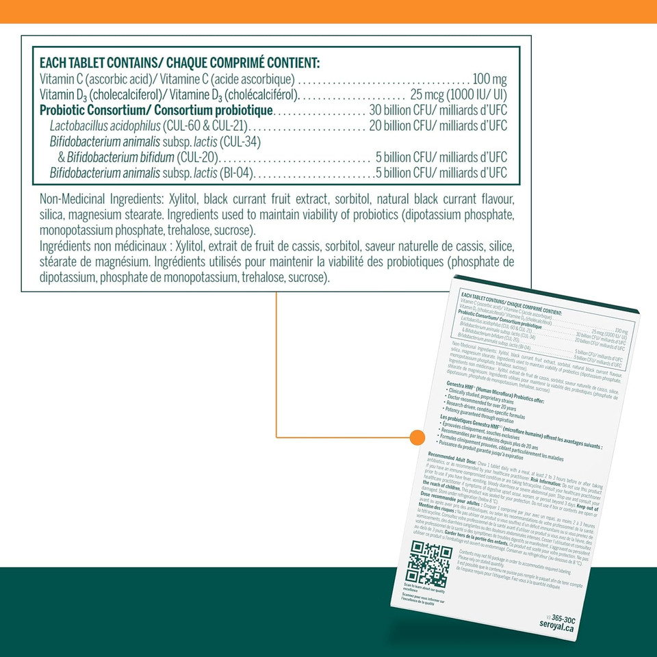 Genestra Brands Hmf Immune | Probiotic Supplement | 30 Chewable Tablets | Natural Black Currant Flavor