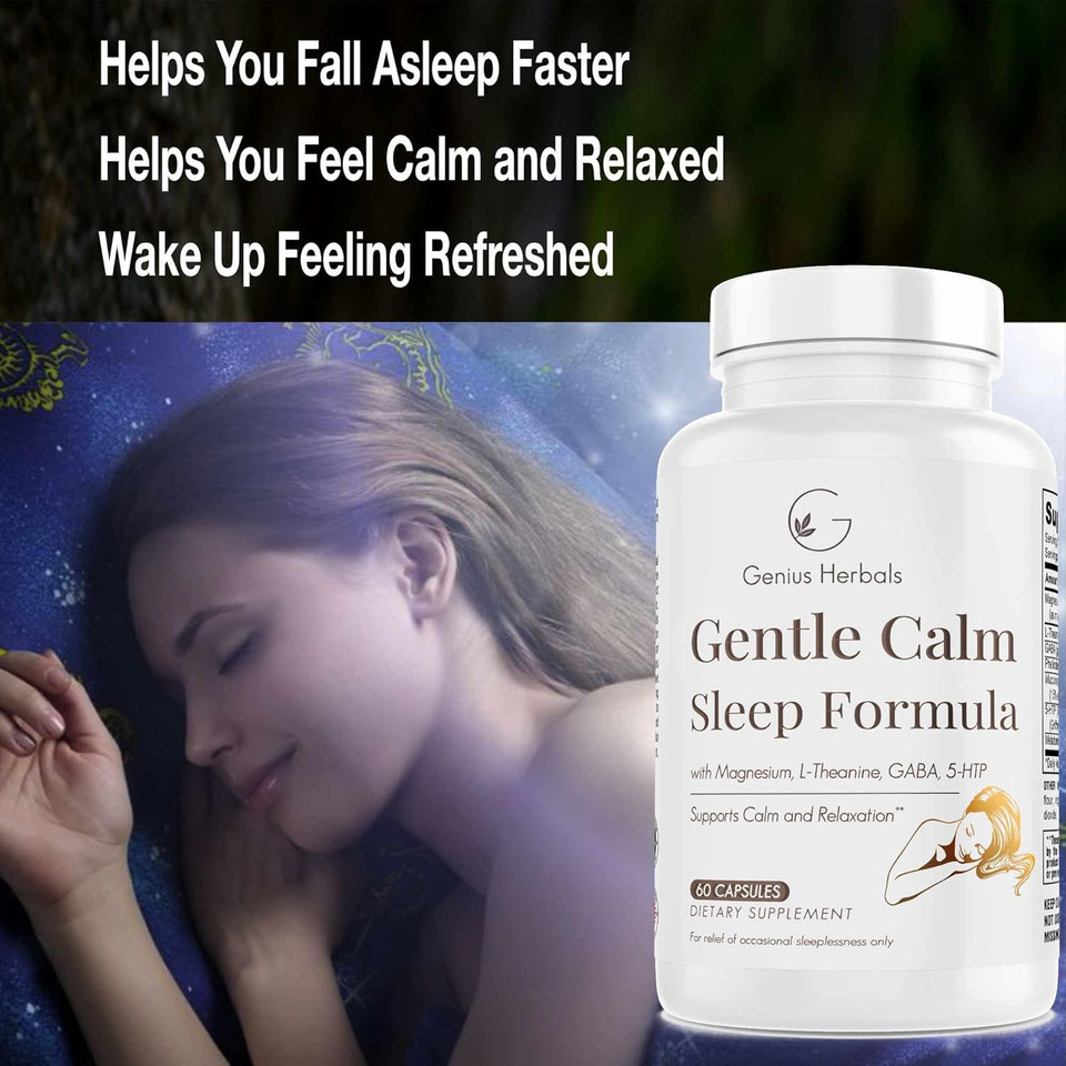 Gentle Calm Sleep Formula With Magnesium, L-Theanine, Melatonin, Gaba, 5-Htp | Sleep Aid | Non-Gmo - 60 Capsules