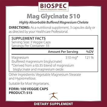 Mag Glycinate 510  Magnesium Glycinate  Nutritional Supplement For Stress, Heart Health, Nerves, Muscles, Energy, And Metabolism* - (100 Capsules)