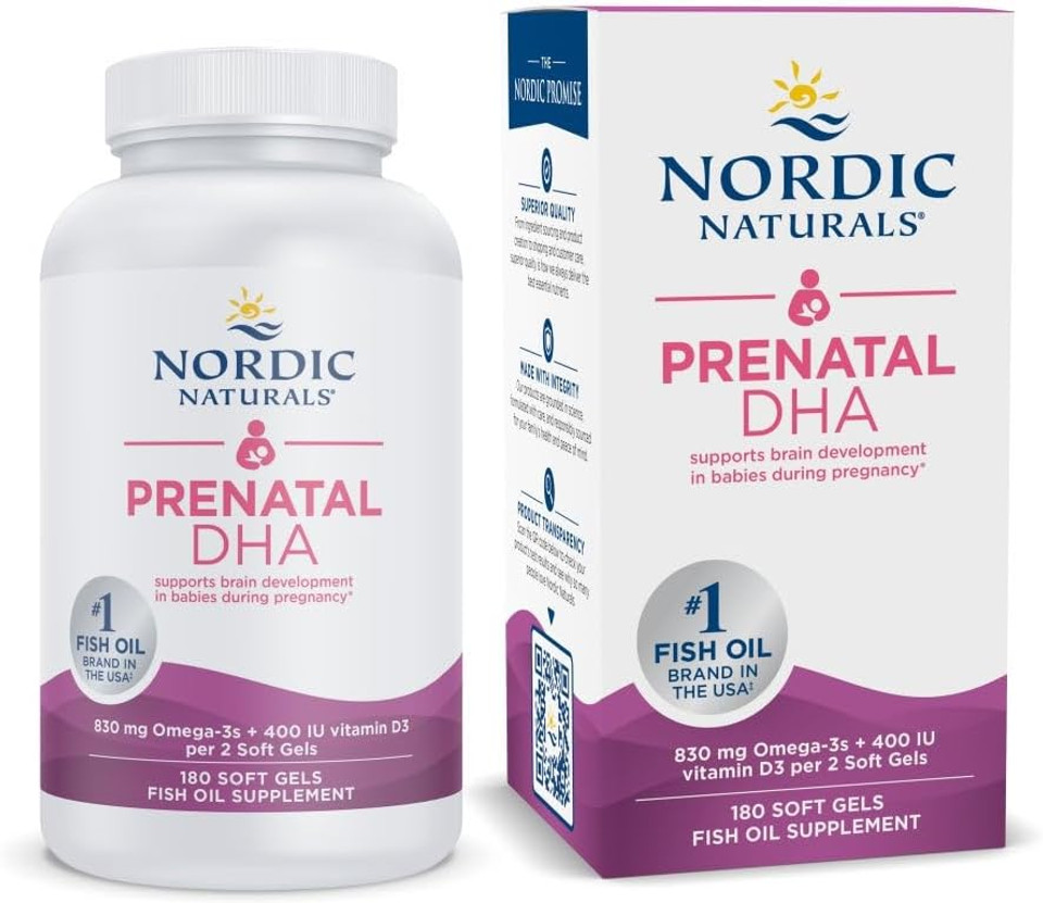 Nordic Naturals Prenatal Dha, Unflavored - 180 Soft Gels - 830 Mg Omega-3 + 400 Iu Vitamin D3 - Supports Brain Development In Babies During Pregnancy & Lactation - Non-Gmo - 90 Servings