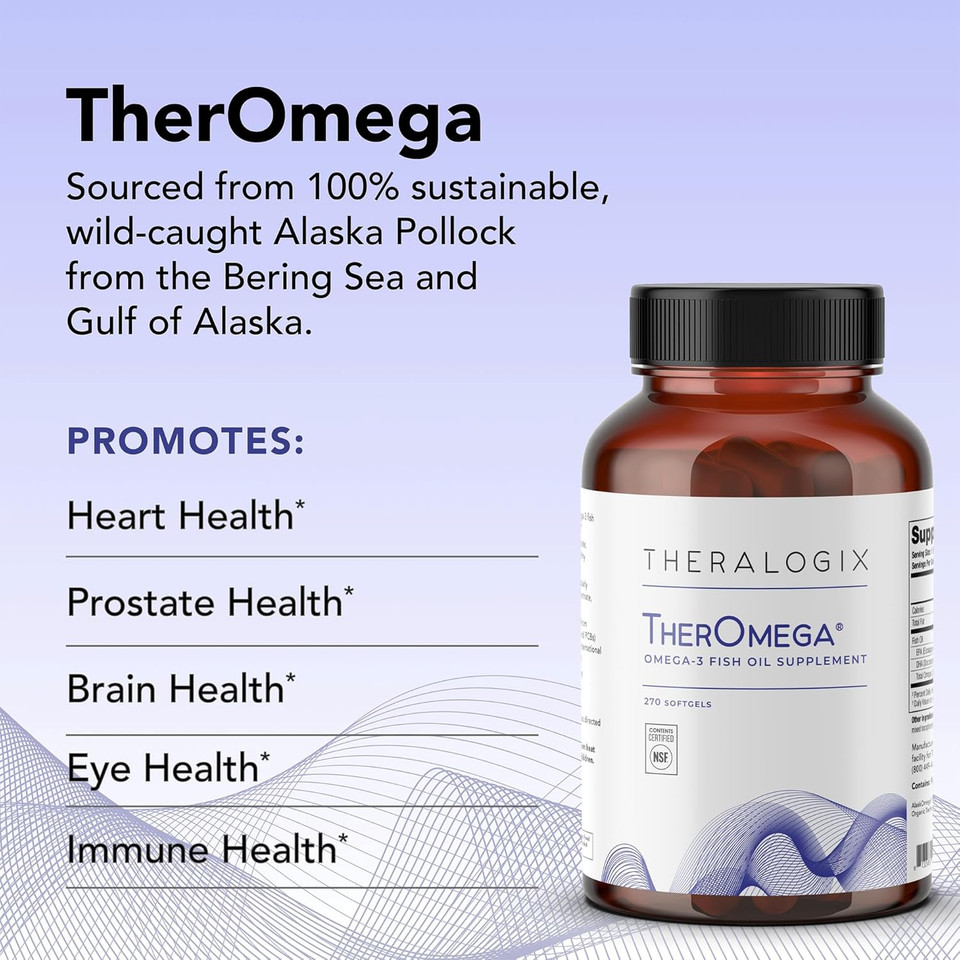 Theralogix Theromega Omega-3 Fish Oil Supplement - Supports Heart, Brain, Immune & Joint Health* - 700 Mg Dha & Epa From Wild Alaska Pollock - Sustainably Sourced - Nsf Certified - 270 Softgels Theralogix Theromega Omega-3 Fish Oil Supplement - Supports Heart, Brain, Immune & Joint Health* - 700 Mg Dha & Epa From Wild Alaska Pollock - Sustainably Sourced - Nsf Certified - 270 Softgels