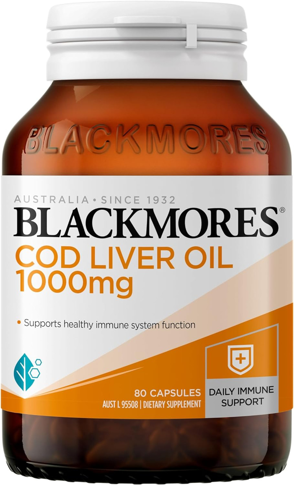 Blackmores Cod Liver Oil 1000 Mg 80 Capsules, Vitamin A + Vitamin D + Omega-3, Made In Australia