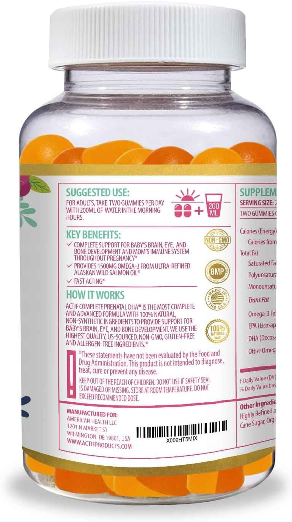Actif Complete Prenatal Dha With 1500Mg Omega-3, 100% Natural, Organic Dha, Epa, Omega 3 - Non-Gmo, 90 Gummies Actif Complete Prenatal Dha With 1500Mg Omega-3, 100% Natural, Organic Dha, Epa, Omega 3 - Non-Gmo, 90 Gummies