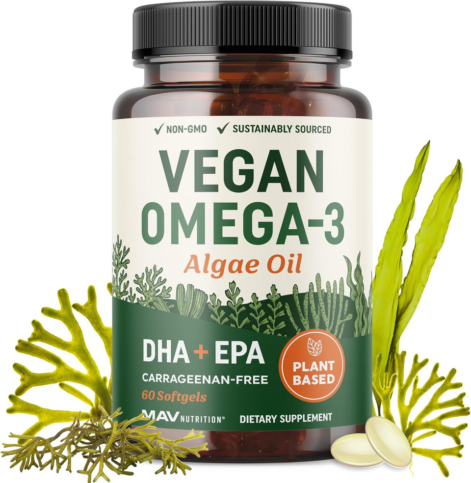 Vegan Omega 3 Algae Oil | Plant Based Dha Epa | Sustainably Sourced, No Carrageenan, Non Gmo | Heart, Brain, And Eye Health | Fish Oil Alternative | Algae Omega 3 Supplement | 60 Softgel Capsules