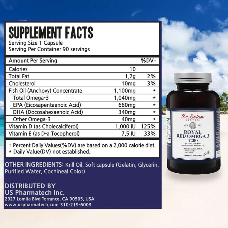 Dr. Brian Royal Red Omega 3 1200, Fish Oil Supplement With Epa And Dha Omega3 Fish Oil Contain Vitamin D,E Omega-3 Support For Physical Health - 90 Soft Gels