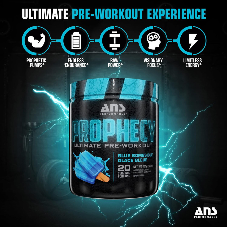 Prophecy Pre Workout Powder (20 Servings, 14.5 Oz)  Gluten Free Pre-Workout Formula - Energy & Strength - Sugar Free- Increase Power & Workout Volum (Blue Bombsicle)