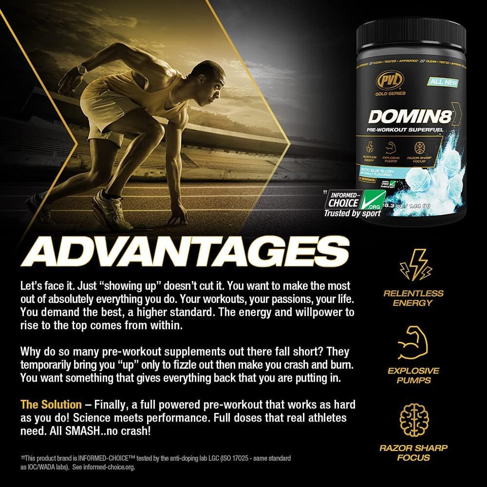 Gold Series Domin8 | Pre-Workout Superfuel - Full Dose Preworkout - 520 G - (Orange Krush'D)