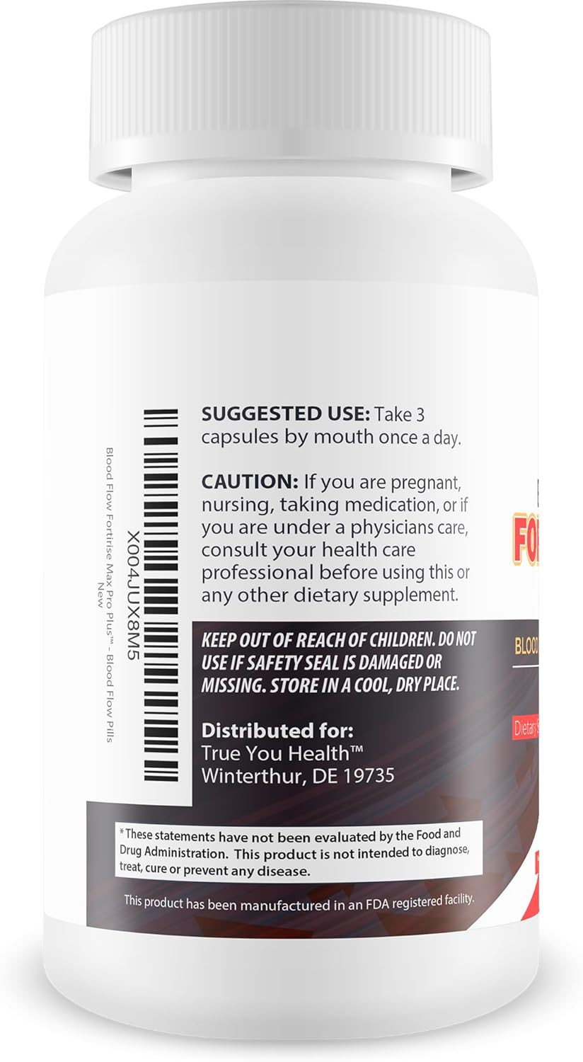 Blood Flow Fortirise Max Pro Plus - Improved Formula - Our Best Blood Flow Supplement For Men - Healthy Blood Flow Support - Blood Circulation Pills - Pressure Supplement Nitric Oxide Blood Flow Pills