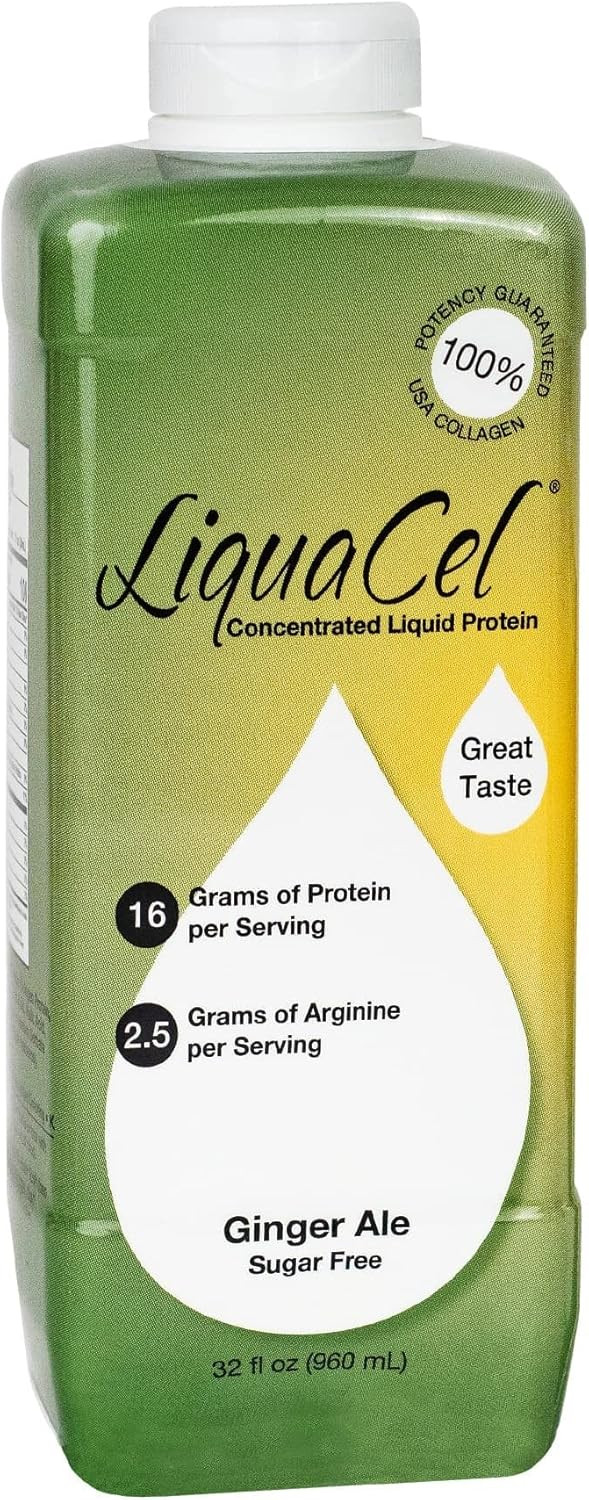 Liquacel Concentrated Liquid Protein, Sugar-Free Ginger-Ale, 32Oz Bottle  Collagen Whey Arginine