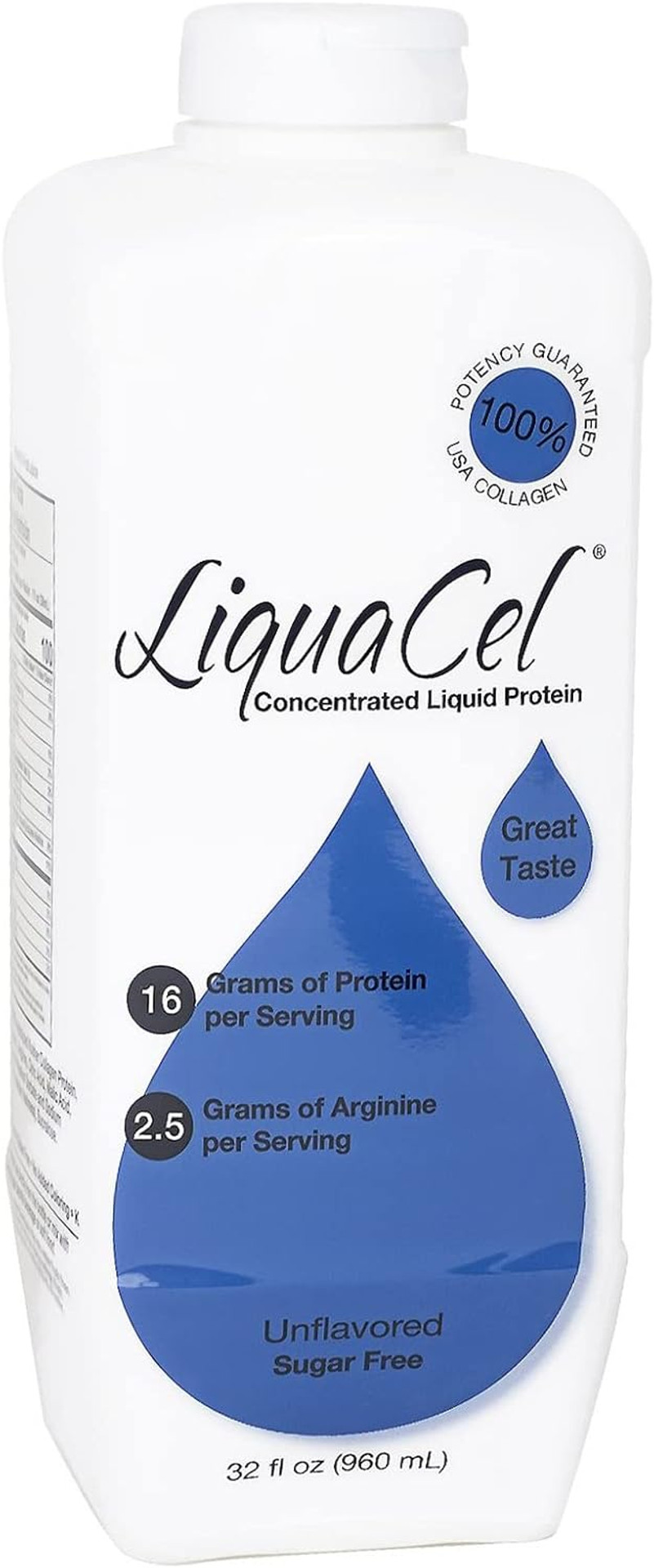 Liquacel Concentrated Liquid Protein, Sugar-Free Unflavored Flavor, 32Oz Bottle  Collagen Whey Arginine