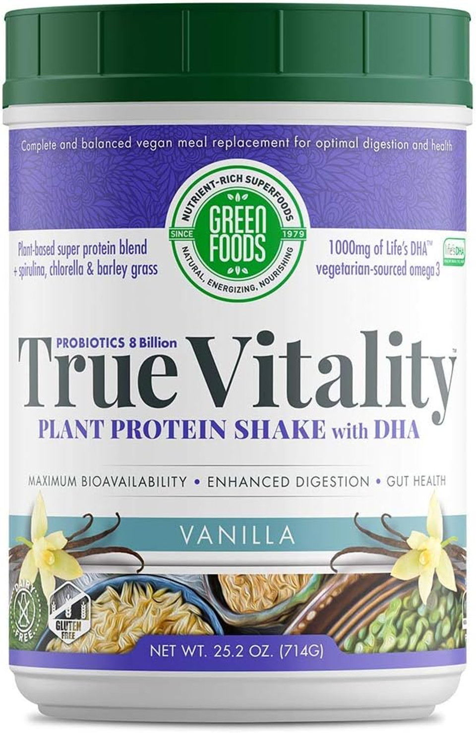 Green Foods True Vitality Plant Protein Shake With Dha Vanilla - 25.2 Oz