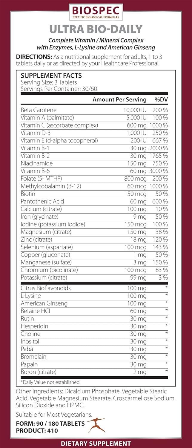 Ultra Bio-Daily  High-Potency Multivitamin Multimineral Complex W/ Added Nutrient Support