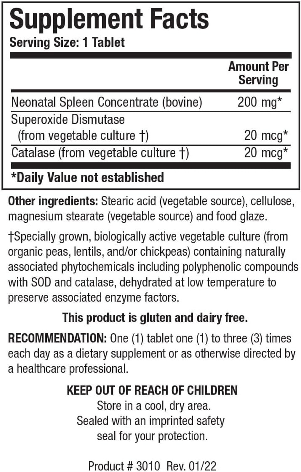 Biotics Research Cytozyme Sp Neonatal Spleen, Supports Healthy Iron And Bilirubin Levels, Provides Immune Support, Supports Spleen Function, Sod, Catalase, Potent Antioxidant Activity 60 Tablets