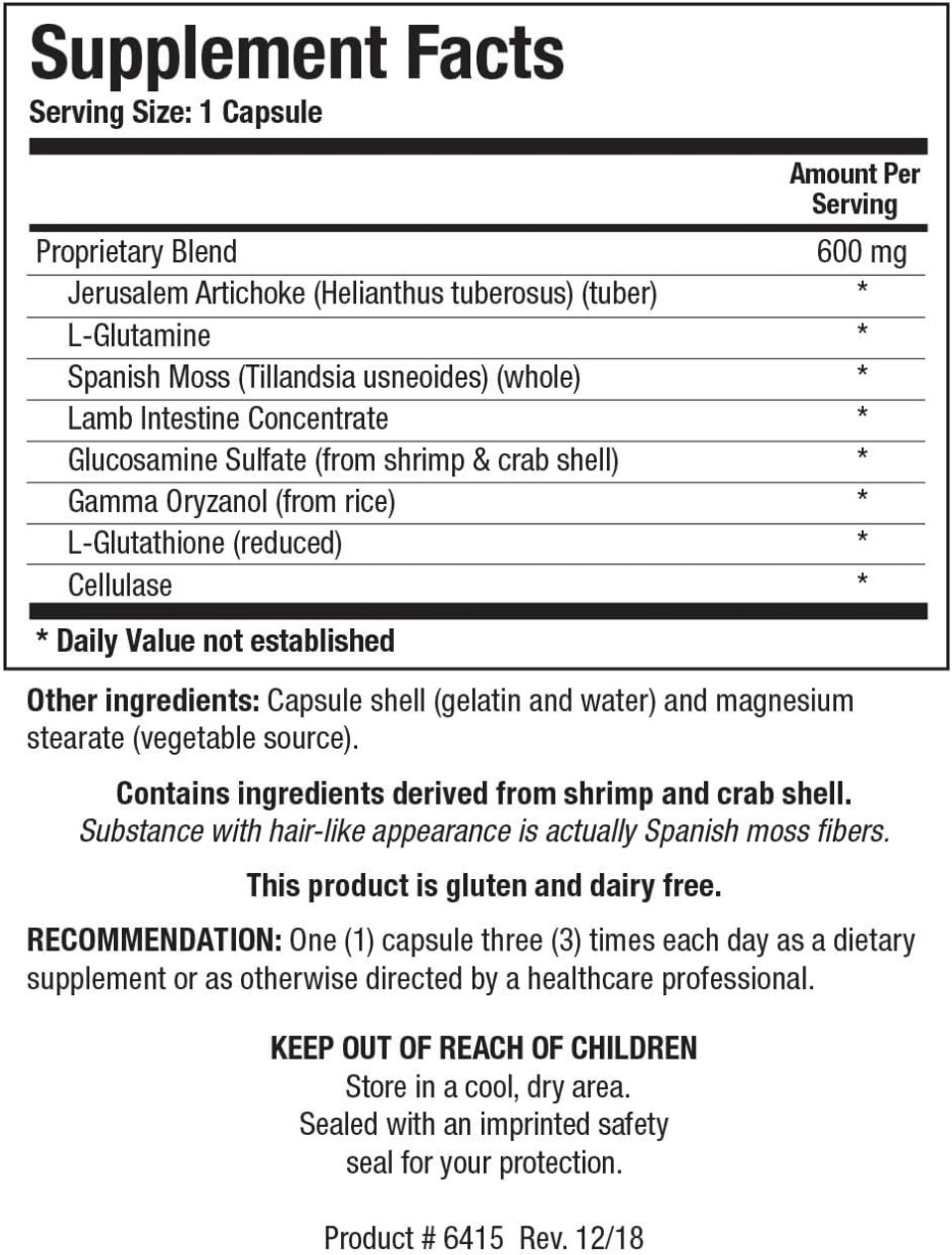 Biotics Research Ips  Optimal Gastrointestinal Support, Gut Lining Support, Gut Healing, Jerusalem Artichoke, Lamb Intestine, Glucosamine Sulfate, Gamma Oryzanol, L-Glutathione, 90 Capsules