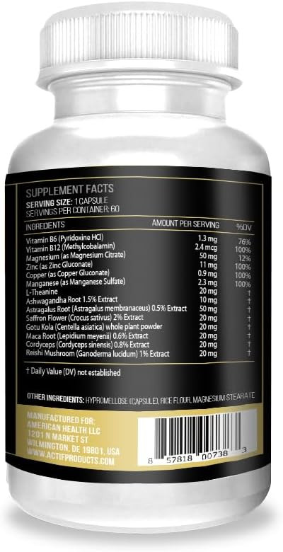 Actif Adaptogen Mega Support With 14 Advanced Factors For Energy, Clarity And Daily Functions  Non-Gmo, Fast-Acting, Made In Usa, 60 Count