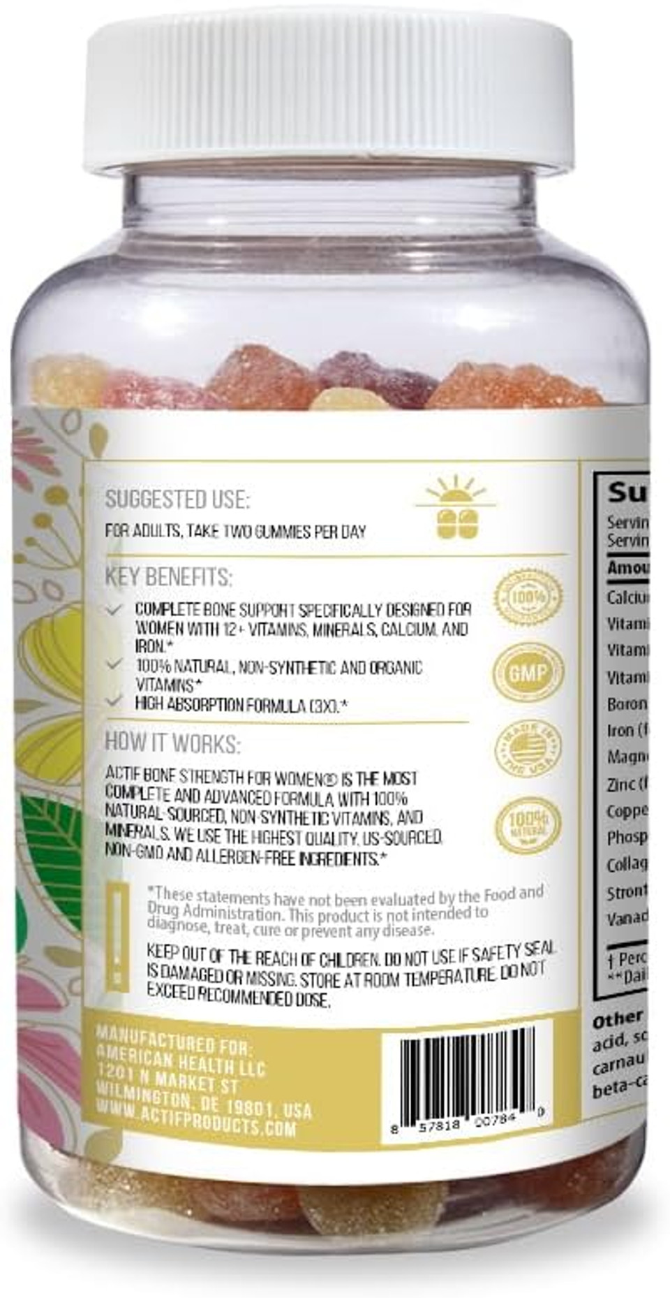 Actif Bone Strength Support For Women With 12+ Advanced Factors  Non Gmo, Made In Usa, 90 Count