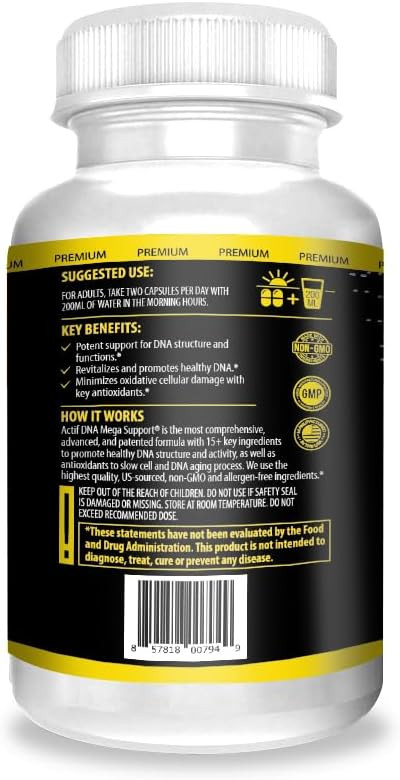 Actif Dna Mega Support With 15+ Advanced Factors - Non-Gmo, Fast-Acting, Made In Usa, 60 Count