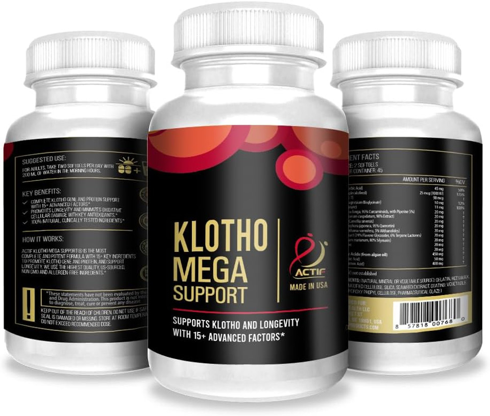 Actif Klotho Mega Support With 15+ Advanced Factors For Longevity Support - Non Gmo, Made In Usa, 90 Count
