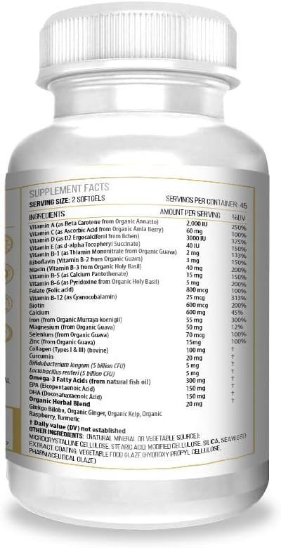 Actif Organic Multivitamin For Women Age 80+ With 20+ Advanced Factors And Omega-3  Non Gmo, Made In Usa, 90 Count