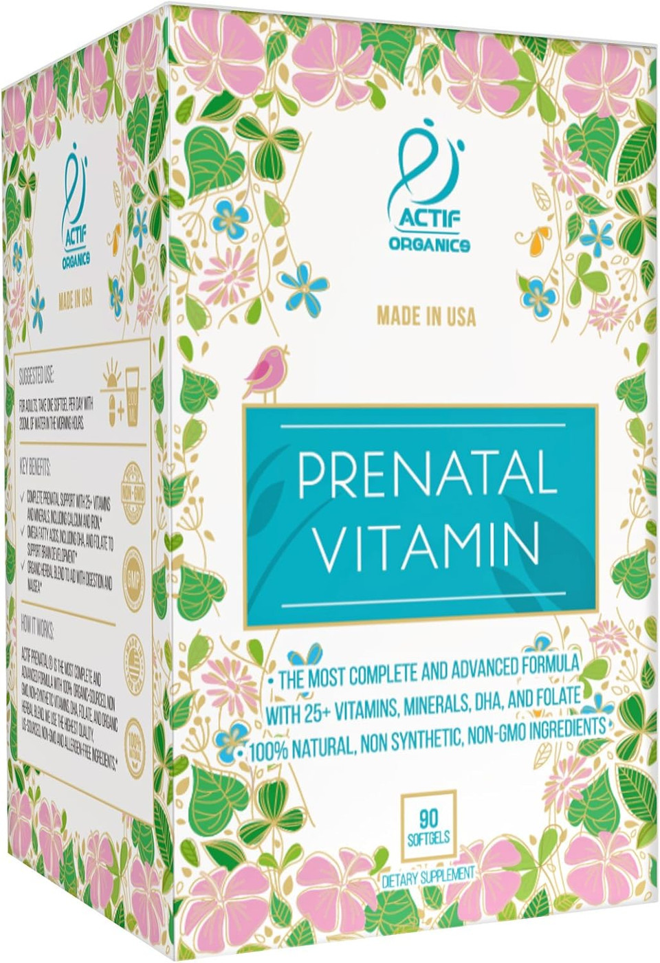 Actif Organic Prenatal Vitamin With 30+ Organic Vitamins, 100% Natural, Dha, Epa, Omega 3, And Organic Herbal Blend - Non-Gmo, 90 Count, 2024 Formula Actif Organic Prenatal Vitamin With 30+ Organic Vitamins, 100% Natural, Dha, Epa, Omega 3, And Organic Herbal Blend - Non-Gmo, 90 Count, 2024 Formula