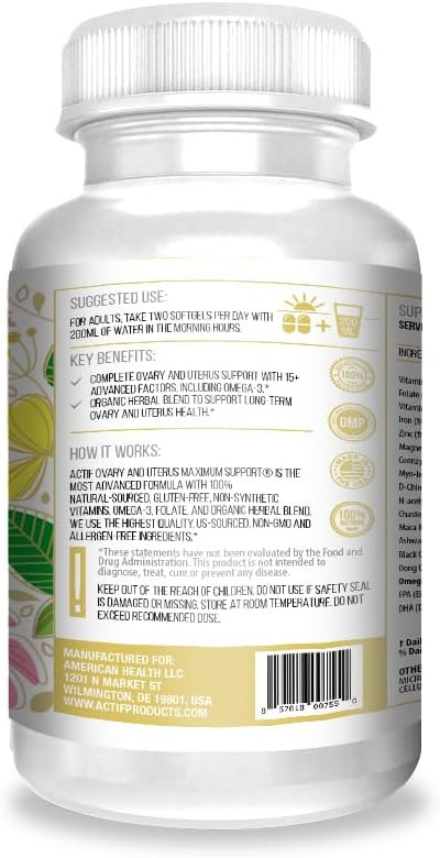 Actif Ovary And Uterus Maximum Support With 15 Advanced Factors And Omega-3  Non Gmo, Made In Usa, 90 Count