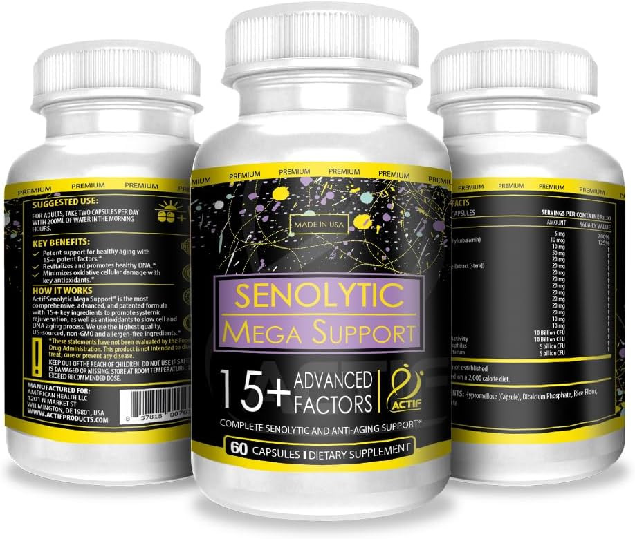 Actif Senolytic Support With 15+ Advanced Factors  Non-Gmo, Fast-Acting, Made In Usa, 60 Count
