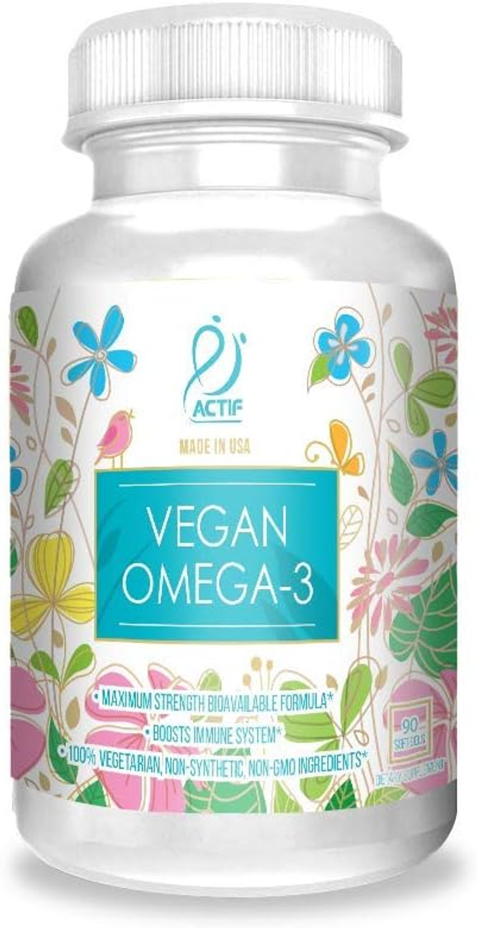 Actif Vegan Omega-3, High Strength Algae Oil Formula, 100% Natural, Organic Dha, Epa, Omega-3 - Non-Gmo, 90 Count Actif Vegan Omega-3, High Strength Algae Oil Formula, 100% Natural, Organic Dha, Epa, Omega-3 - Non-Gmo, 90 Count