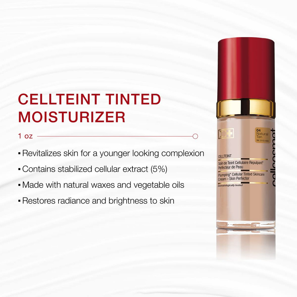 Cellcosmet Cellteint Natural Tan Shade Tinted Moisturizer - Daily Tinted Face Cream (1 Oz)No.04 Natural Tan