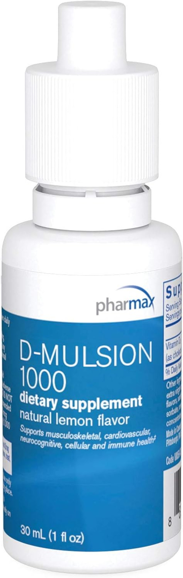 Pharmax D-Mulsion | Liquid Emulsified Vitamin D | 1 Fl. Oz. | Natural Lemon Flavor