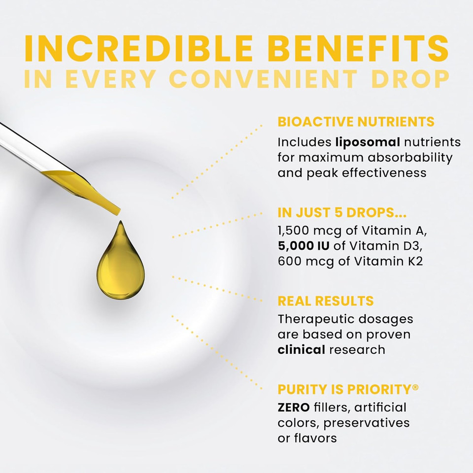 Pure Therapro Rx Vegan A-D-K Drops 10 Ml, Made In Usa | 3 Month Supply | Vitamin A (Palmitate), Liposomal Vitamin D3 (Pureshine), Liposomal Vitamin K2 (Mk-4 & Mk-7) Supports Immunity & Bone Health