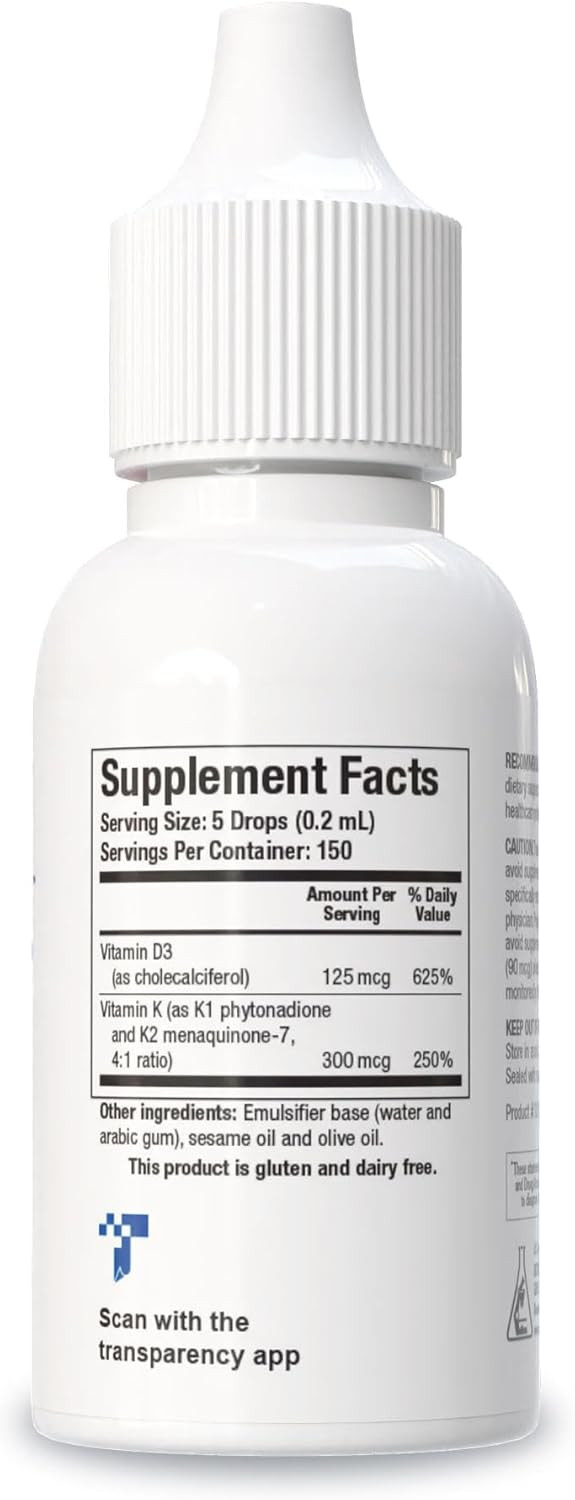 Biotics Research Bio-Dk-MulsionEmulsified Liquid Vitamin D And K, D3 Drops 125 Mcg & Vitamin K (K1, K2) 300 Mcg Mk-7Supports Stronger Bones, Musculoskeletal Strength, Healthy Heart & Bmi 1 Fl Oz