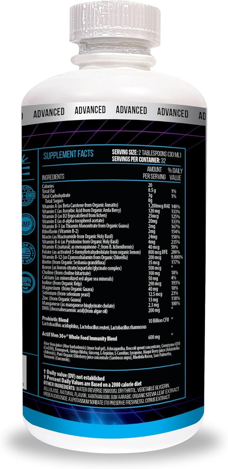 Actif Liquid Daily Multivitamin For Men Age 30+ With 40 Advanced Factors  Non Gmo, Made In Usa, 32Oz, Expiration: 05/2026
