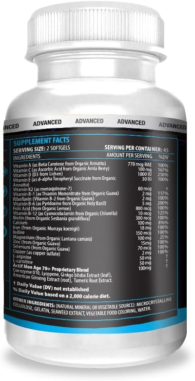 Actif Multivitamin For Men Age 70+ With 30 Advanced Factors  Non Gmo, Made In Usa, 90 Count