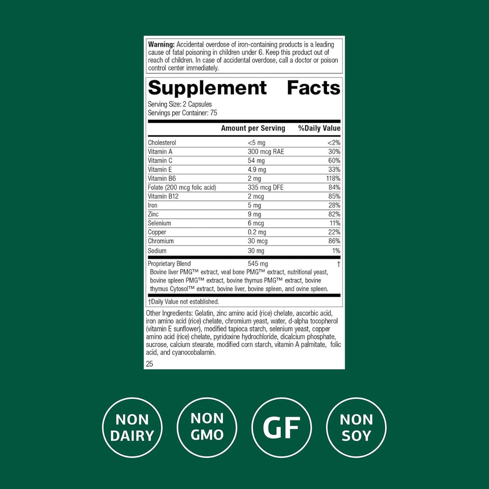 Standard Process Inc. Immuplex - Daily Immune Support Supplement With Folate, Iron, Vitamin C & Vitamin A - Mineral Supplement With Antioxidant Ingredients - 150 Capsules