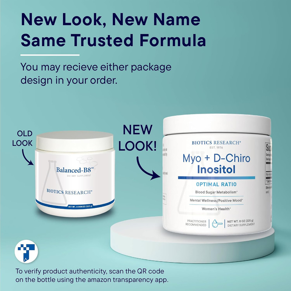 Biotics Research Balanced B8 Powder, Myo Inositol And D Chiro Inositol, 40:1 Ratio, WomenS Health, Neural Communication, Fat Metabolism, Vascular Health, Hair Growth 8 Ounces