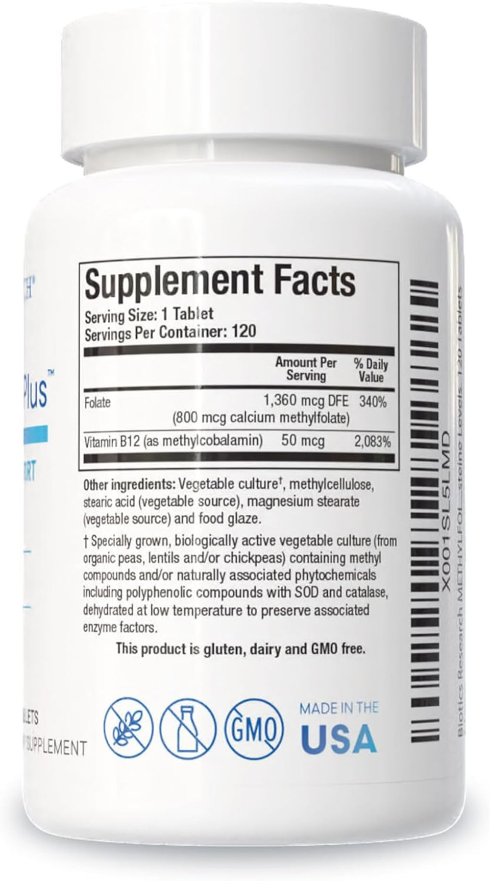 Biotics Research Methylfolate Plus Methylfolate, Bioactive Folate + B12, Supports Cardiovascular Health, Fetal Development, Nerve Health, Methylation Support, Homocysteine Levels. 120 Tablets