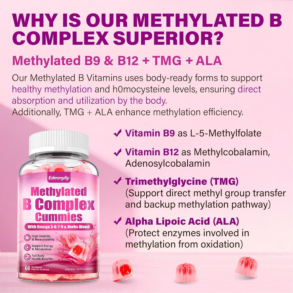 Methylated B Complex Multivitamin For Women - Daily Vitamin B1, B2, B6, B12 Gummies With Folate, Vitamin C, Magnesium & Omega 3 - Supports For Immune & Over-All Health Methylated B Complex Multivitamin For Women - Daily Vitamin B1, B2, B6, B12 Gummies With Folate, Vitamin C, Magnesium & Omega 3 - Supports For Immune & Over-All Health