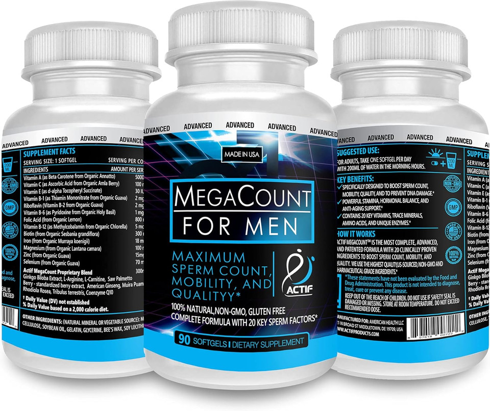 Actif Megacount For Men - Maximum Fertility Support And Sperm Count Booster, Clinically Proven To Improve Sperm Count And Motility - Non-Gmo, Made In Usa, 90 Count