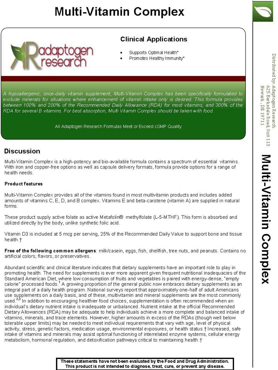 Multi-Vitamin Complex | Once Daily Multivitamin Supplement With Folate As Metafolin L-5-Mthf B12 As Methylcobalamin Vitamin A C D3 And More| Enhanced Absorption & Bioavailability | 60 Vegetarian Caps