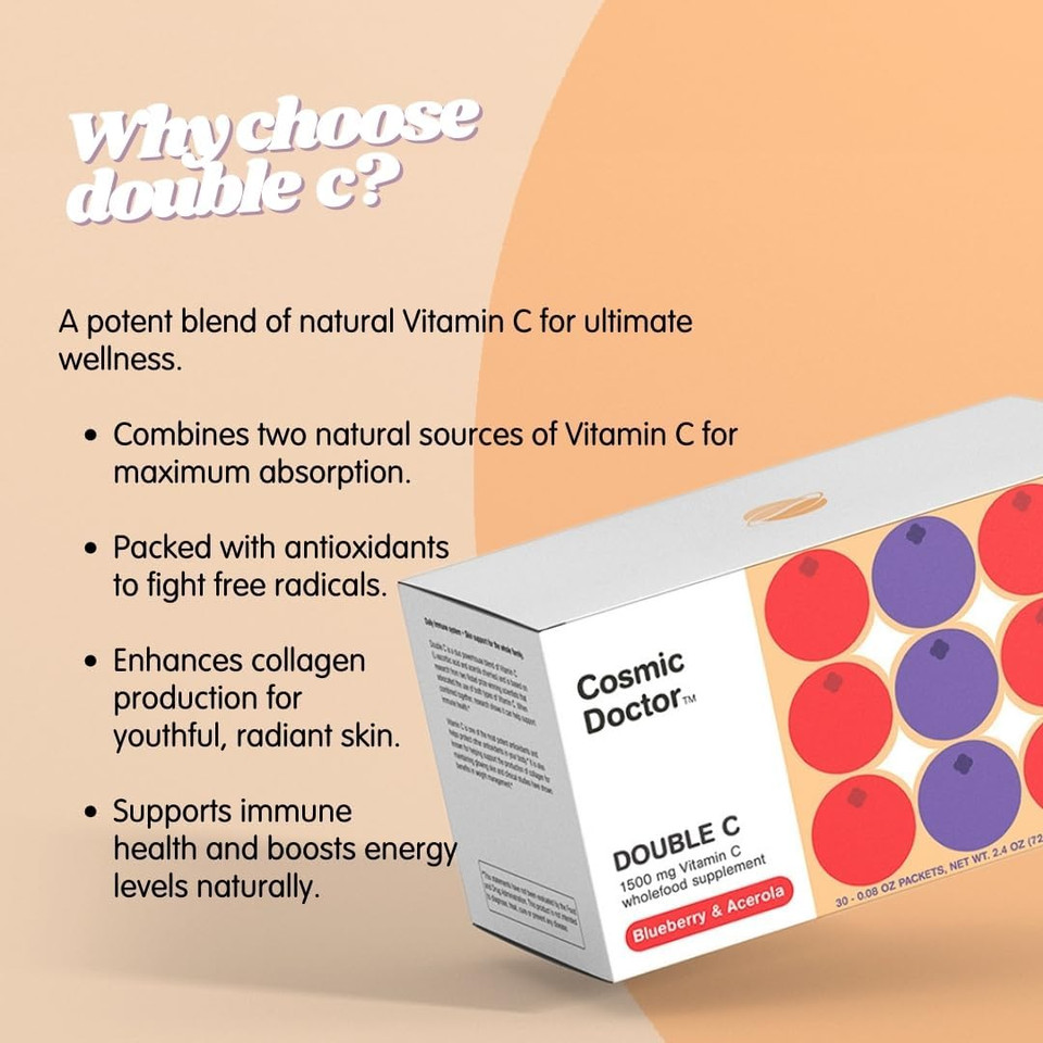 Double C 1500Mg Vitamin C Supplement, Blueberry & Acerola, 30 Packets/Box