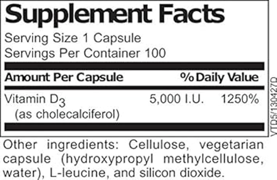 Vitamin D3 5,000 Iu Supplement | Pure High Potency Natural Vitamin D | 100 Vegetarian Capsules