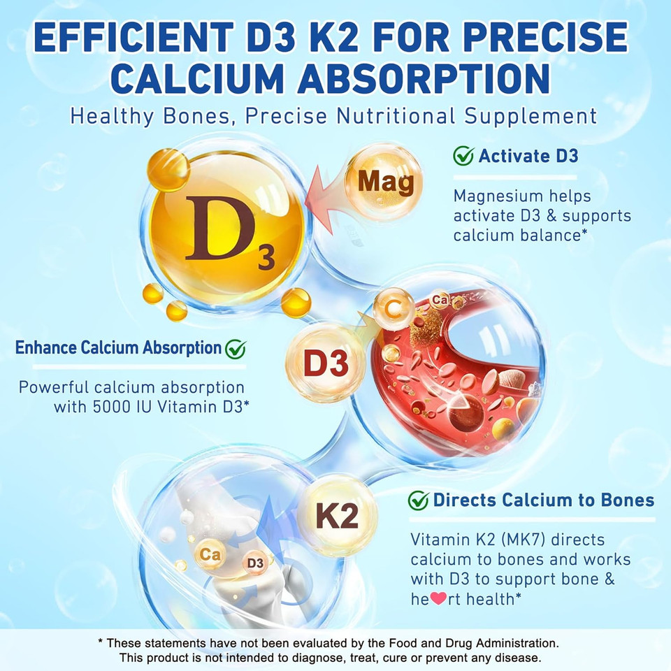 Vitamin D3 5000 Iu & K2 (Mk-7) 100 Mcg Gummies, Vegan D3 K2 Supplement W/1000 Mg Potassium Citrate, Magnesium Glycinate & Zinc For Bone, Muscle, Nerve, Electrolyte & Immune Support, Sugar Free, 60Cts