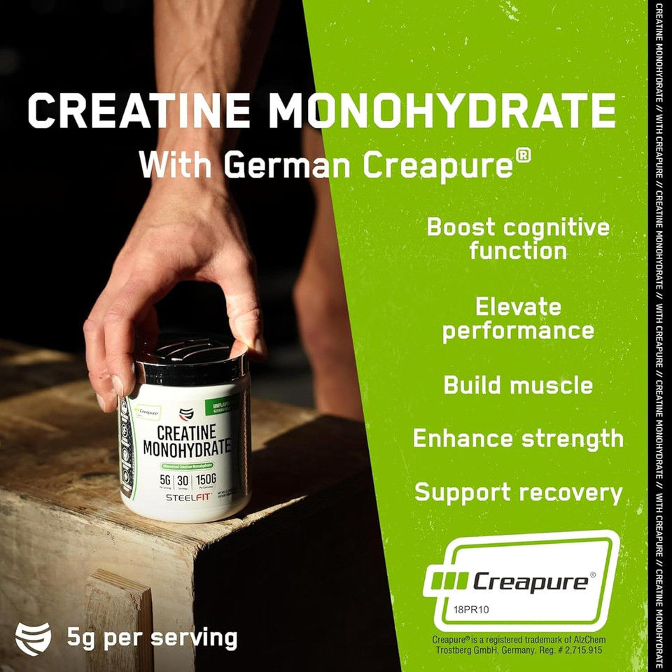 Steelfit Creapure Creatine Monohydrate Gummies For Men & Women, Juicy Watermelon - Gym Workout Nutritional Supplements For Muscle Gain, Brain Health & Strength Building Dietary Supplement, 120 Gummies Steelfit Creapure Creatine Monohydrate Gummies For Men & Women, Juicy Watermelon - Gym Workout Nutritional Supplements For Muscle Gain, Brain Health & Strength Building Dietary Supplement, 120 Gummies